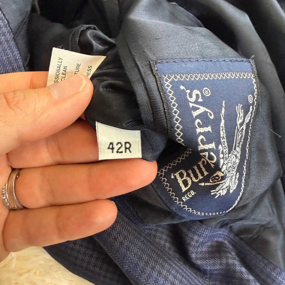 Burberrys Blazer Mens 42R Navy Blue Plaid Houndstooth Sport Coat Old Money Prep
